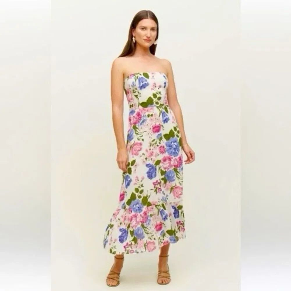Reformation Arta Dress NWT Size 10 Floral Strapless Midi Preppy